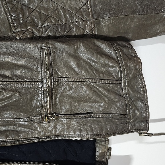 Blanc Noir Brown Genuine Leather Moto Style Jacket Buckles Zippers Detail Quiltd - Picture 4 of 15